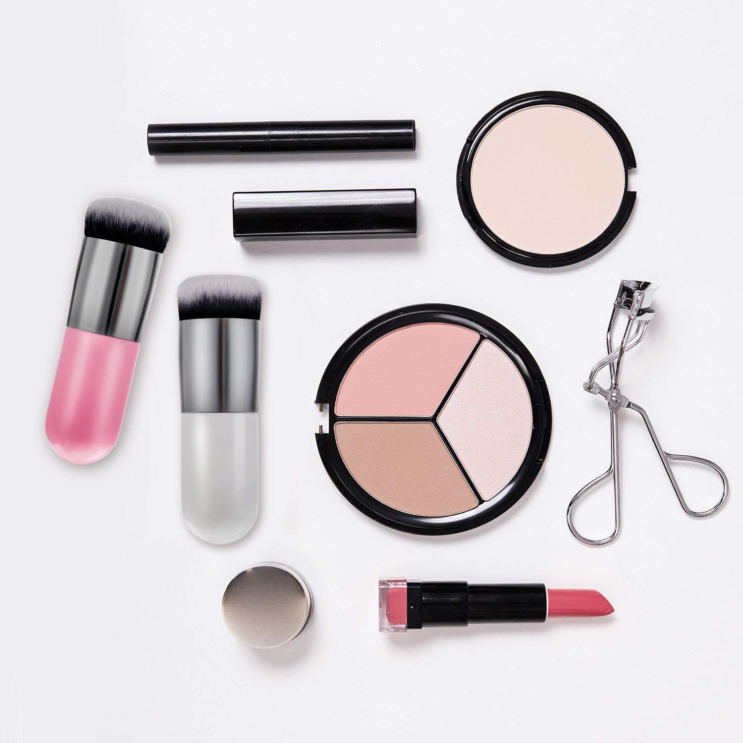 Khelni Professional Makeup Brush Set - Soft Bristle Foundation & Blush Powder Brush (White & Pink) for Flawless Blending & Contouring | Perfect for Everyday Makeup, Bridal Looks & Professional Makeup Artists