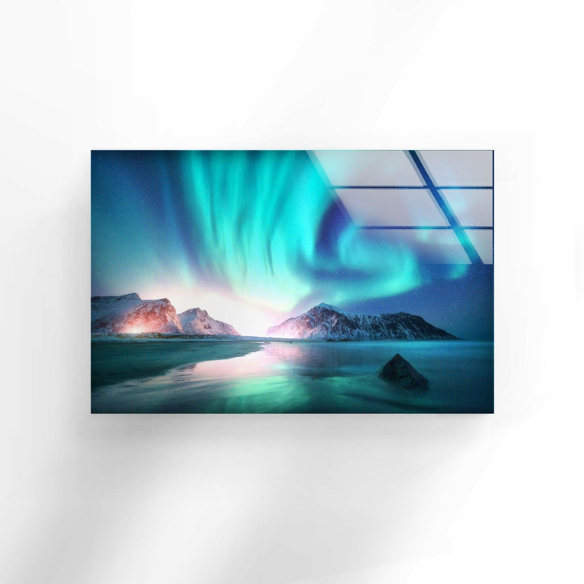 Aurora Northern Blue Glass Wall Art - Handmade Modern Home Decor for Living Room, Bedroom & Office - Stunning Blue Glass Mural for Unique Interior Design