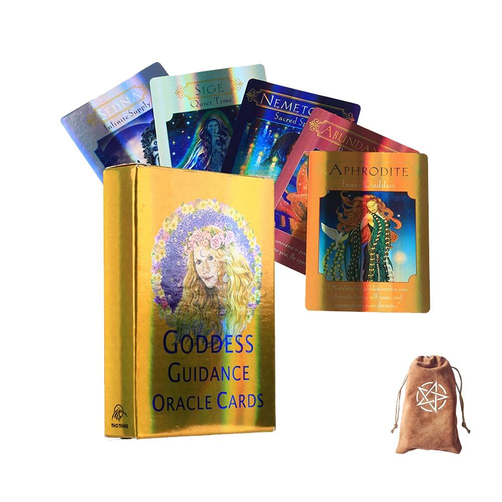 Goddess Guidance Oracle Cards with Laser Cut Designs & Velvet Storage Bag – Spiritual Tarot Deck for Divination, Meditation & Self-Discovery – Perfect for Psychic Readings, Gift Giving & Personal Growth