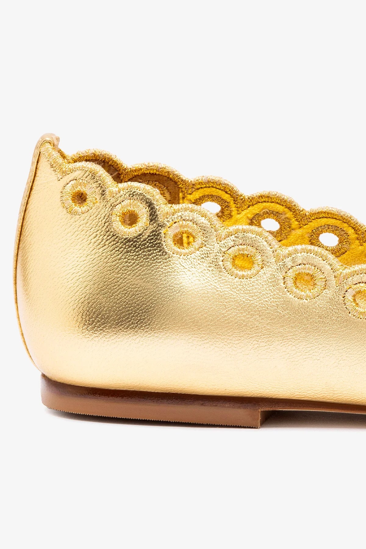 Meghan Embroidered Ballet Flats in Gold Metallic Leather - Elegant Women's Dress Shoes for Work, Weddings & Special Occasions
