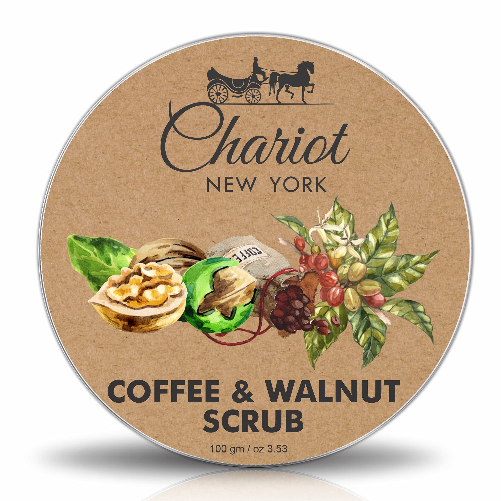 Chariot New York Coffee & Walnut Exfoliating Scrub 100g - Natural Face & Body Scrub for Smooth Skin - Perfect for Spa Day & At-Home Skincare Routine