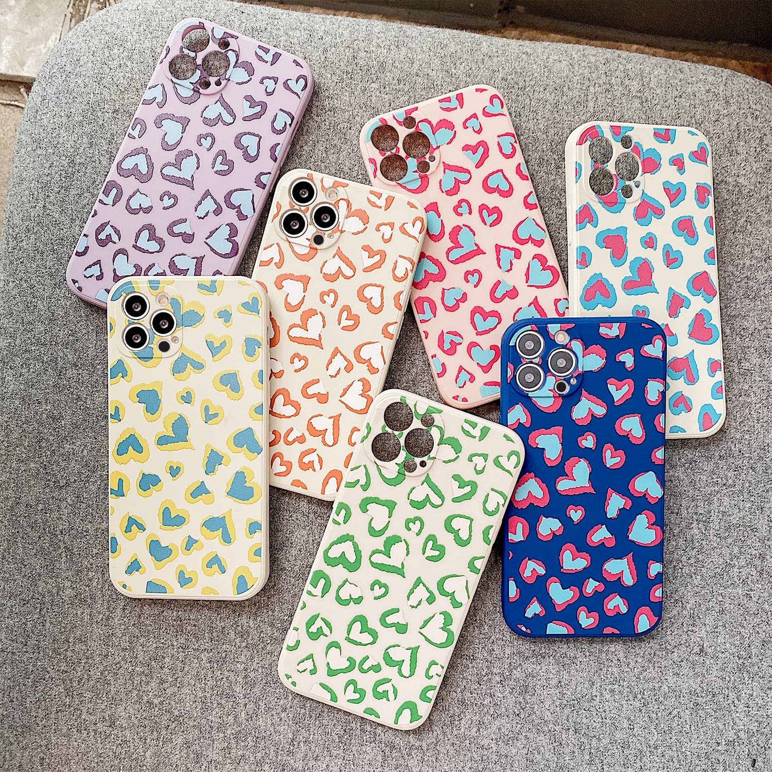 Ownest iPhone 12 Pro Max Case - Soft TPU Silicone Protective Cover with Cute Heart Leopard Pattern, Slim Fit for Women & Girls (Navy Blue/Rose) | Perfect for Daily Use, Work, School & Travel Protection