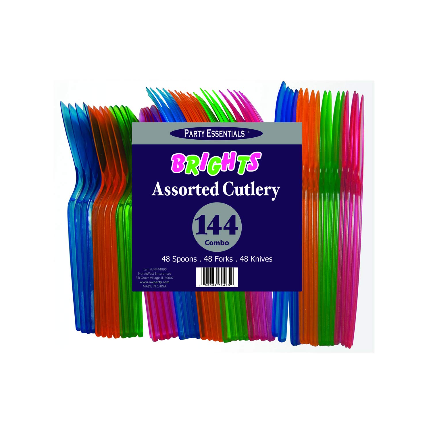 **Heavy Duty Plastic Cutlery Set - 576-Piece Party Utensils Combo Pack (Knives, Forks, Spoons) - Neon Colors - 12 Bags of 144 - Ideal for BBQs, Picnics, Birthdays & Large Gatherings**