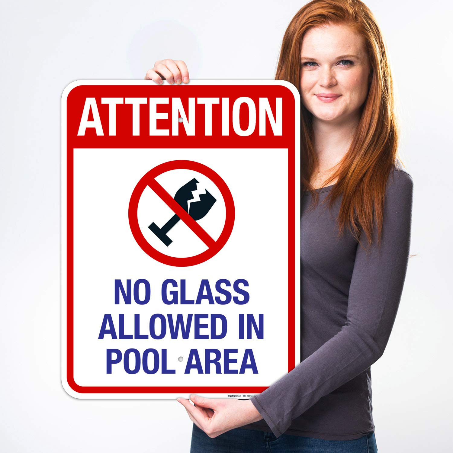 18x24 Inches No Glass Allowed in Pool Area Sign - 55 mil Thick HDPS Durable Pool Safety Sign, Made in USA - Perfect for Public Pools, Water Parks & Community Swimming Areas