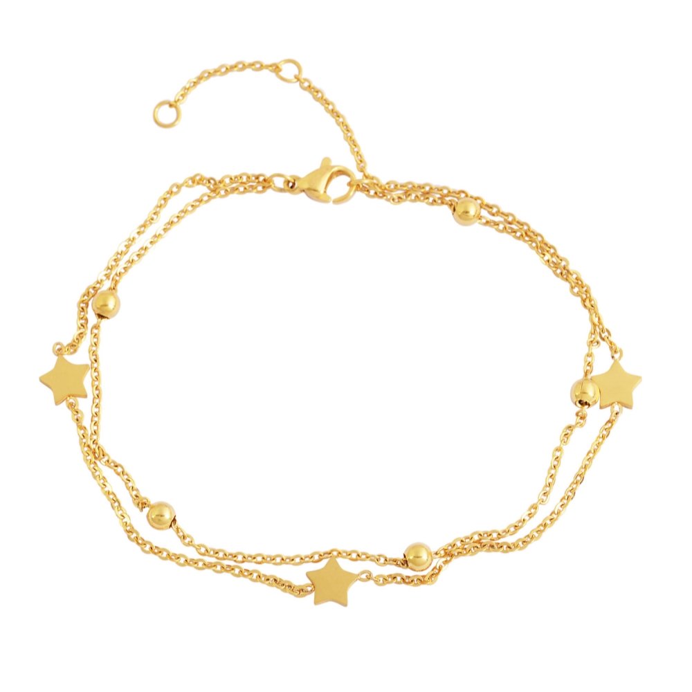 Edforce Stainless Steel Women's 3 Star Charm Anklet Bracelet - Adjustable 8.5