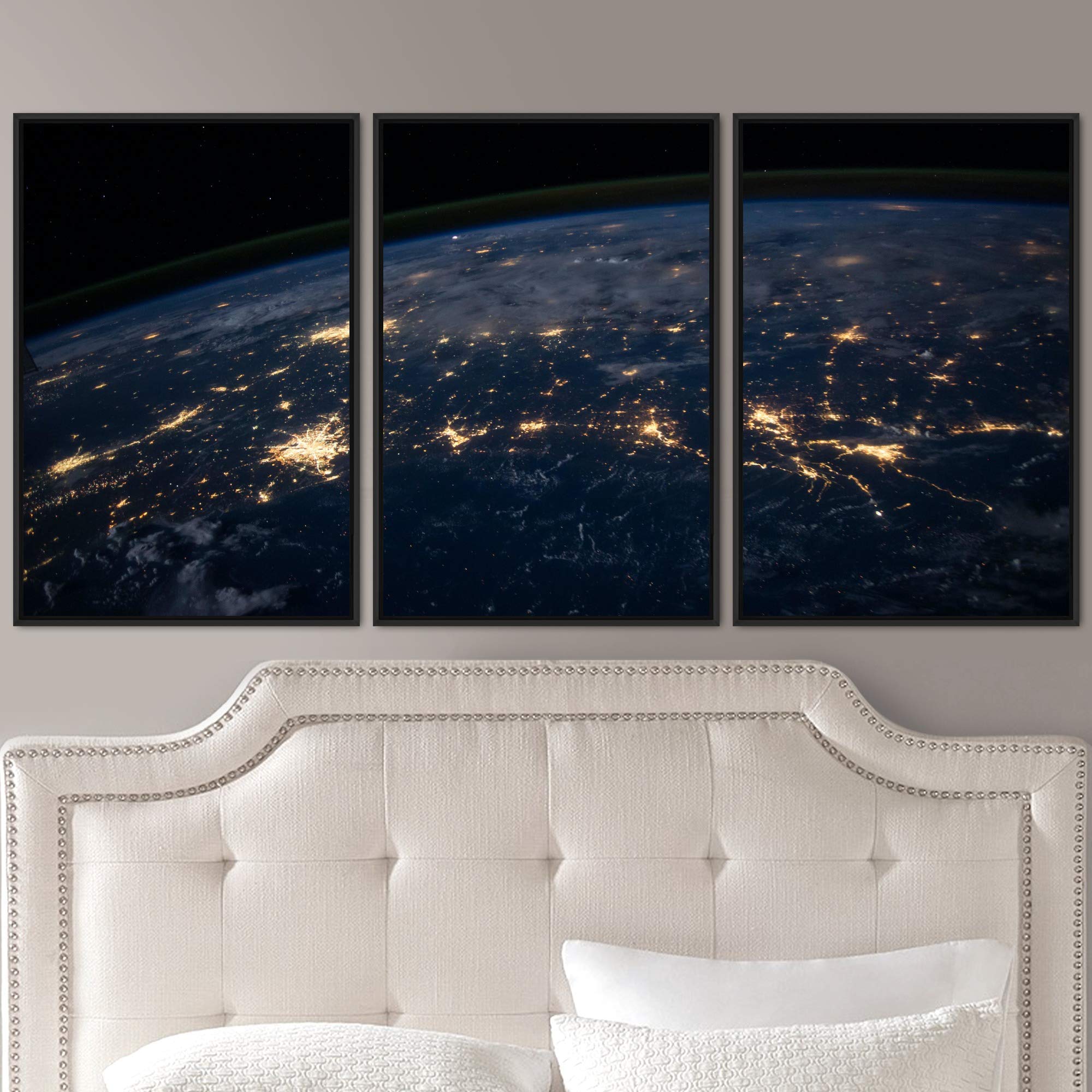 3-Piece Framed Canvas Wall Art - Earth Lights Landscape Painting for Living Room & Bedroom Decor - 24x36 Inch Triptych Home Artwork - Perfect for Modern Housewarming Gifts & Apartment Wall Decor