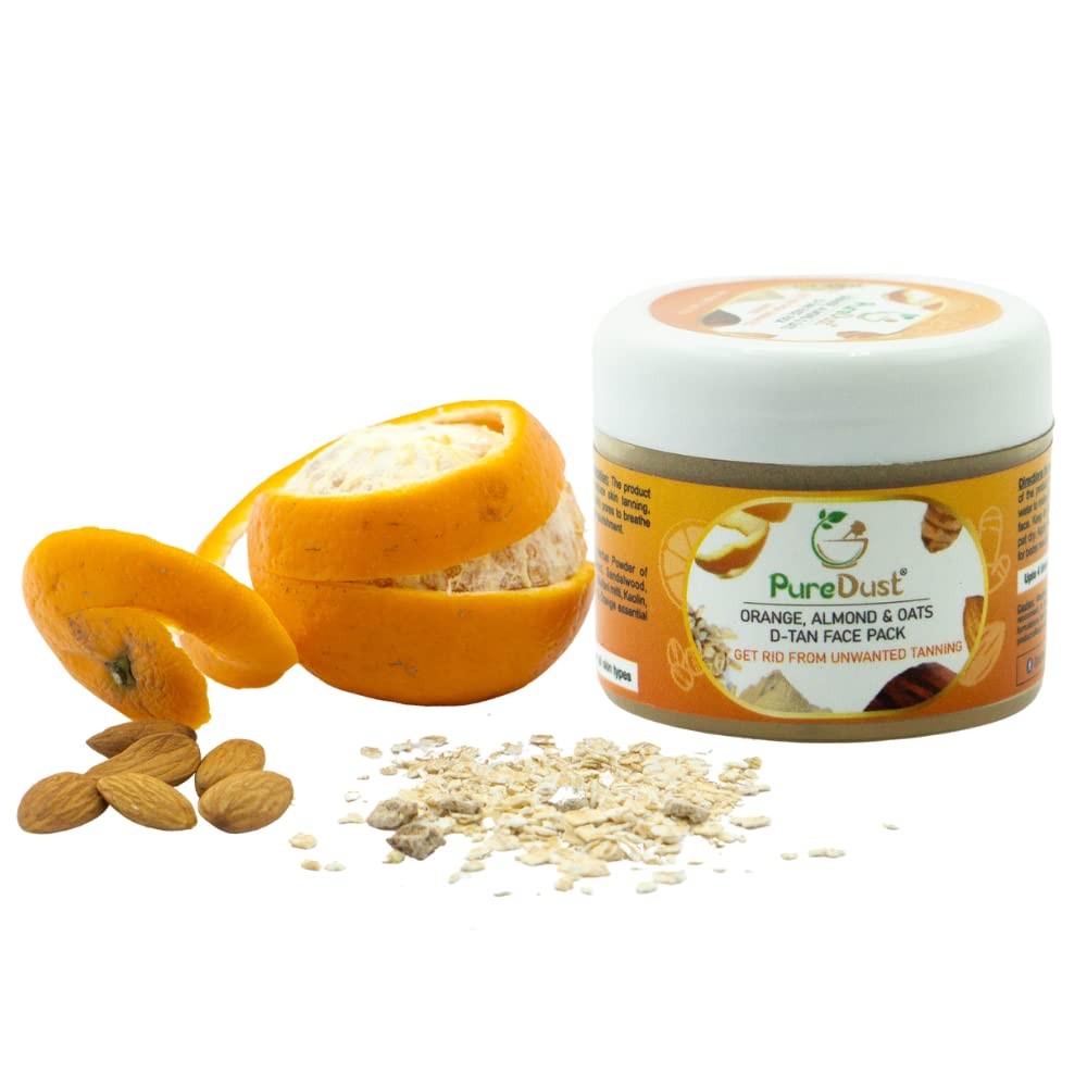 PureDust Orange, Almond & Oats D-Tan Face Pack - 15g | Brightening & Exfoliating Facial Mask for Glowing Skin | Perfect for Acne-Prone & Dull Skin Care Routine