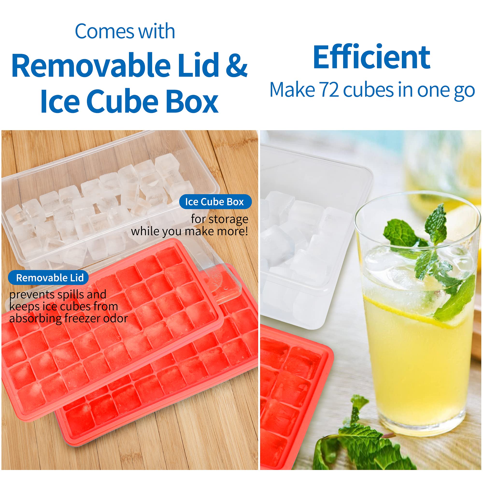 Premium Food-Grade Silicone Ice Cube Tray Set with Lid & Storage Bin - 2 Pack 36-Cube Small Nugget Ice Trays + Ice Bucket & Scoop - Flexible Freezer-Safe Ice Molds for Cocktails, Smoothies & Beverage Chilling