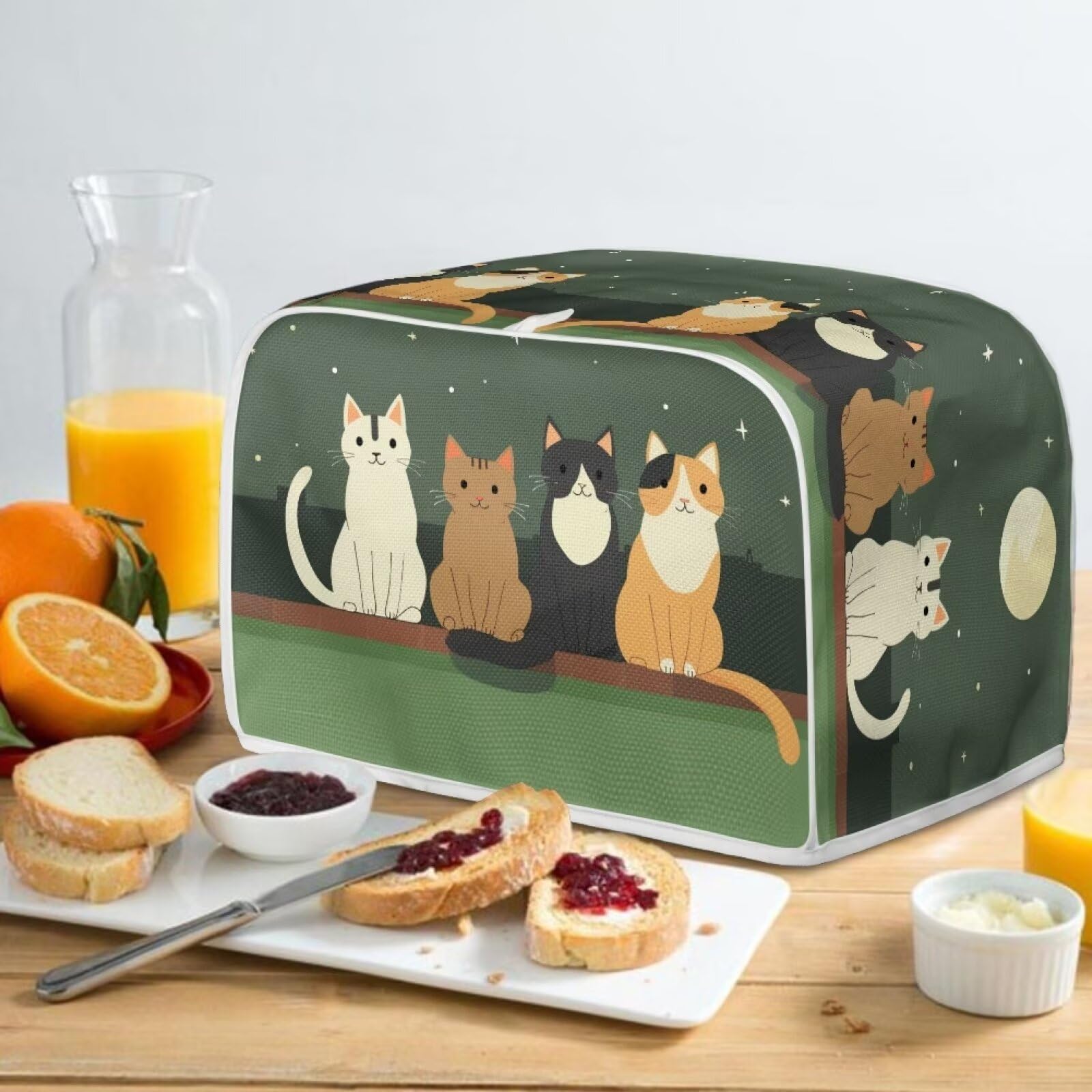 Cartoon Cat Print Toaster Oven Cover - Washable Anti-Dust & Anti-Fingerprint Bread Machine Cover for Most 2 Slice Toasters - Perfect for Kitchen, Breakfast & Small Appliance Protection