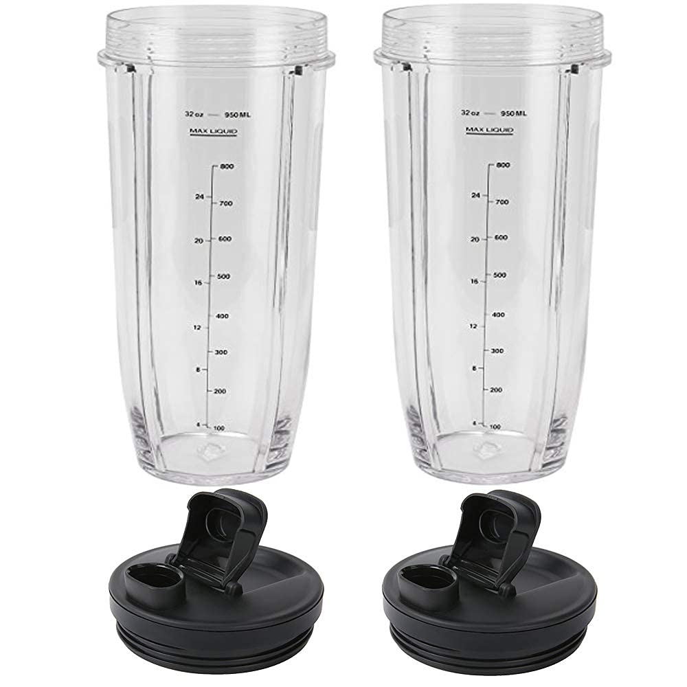 2 Packs 32OZ (950ML) Measuring Cup with Spout Lids - Replacement Blender Cups Compatible with Nutri Ninja Pro & Auto IQ Series - Perfect for Smoothies, Protein Shakes & Meal Prep