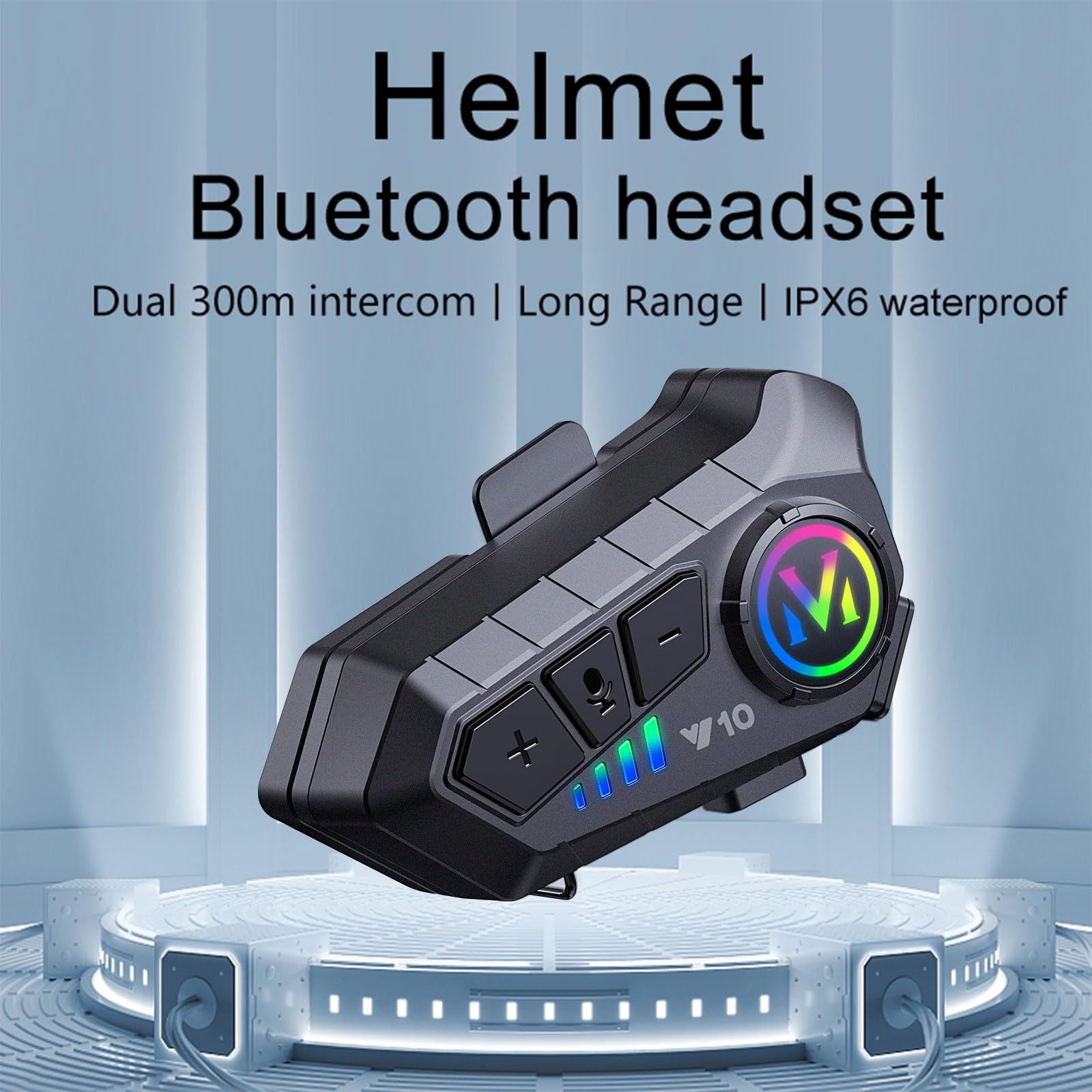 Y10-2X Motorcycle Bluetooth Helmet Headset - Dual 300m Intercom, Bluetooth 5.3, Smart Noise Cancelling, HiFi Sound, IPX6 Waterproof - Perfect for Road Trips & Group Riding with Full Face Helmets