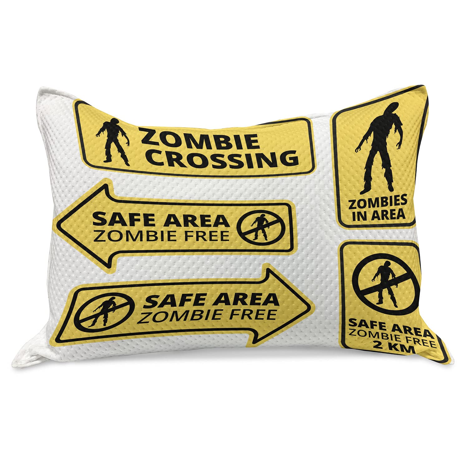 Ambesonne Zombie Knitted Quilt Pillow Cover - Horror Movie Inspired Safe Zone Caution Sign Design, Standard Queen Size 30