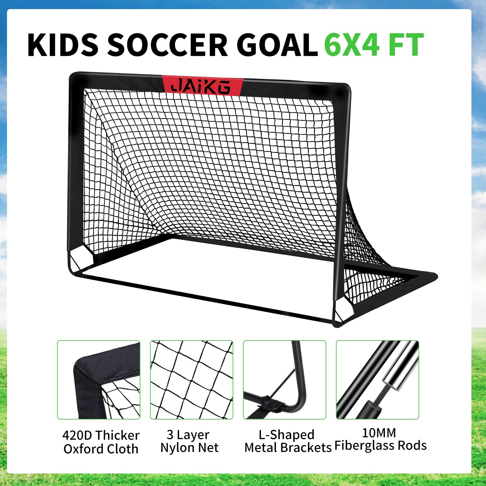 Portable Pop Up Soccer Goals for Kids - 2 Pack (4x3ft & 6x4ft) with Adjustable Agility Ladder, Soccer Ball & 8 Cones - Perfect for Backyard Soccer Training, Youth Practice & Team Drills - Great for Outdoor Games, Birthday Parties, PE Classes & Family Activities - Ideal for Backyard Fun, Soccer Drills, School Sports & Summer Camp Activities