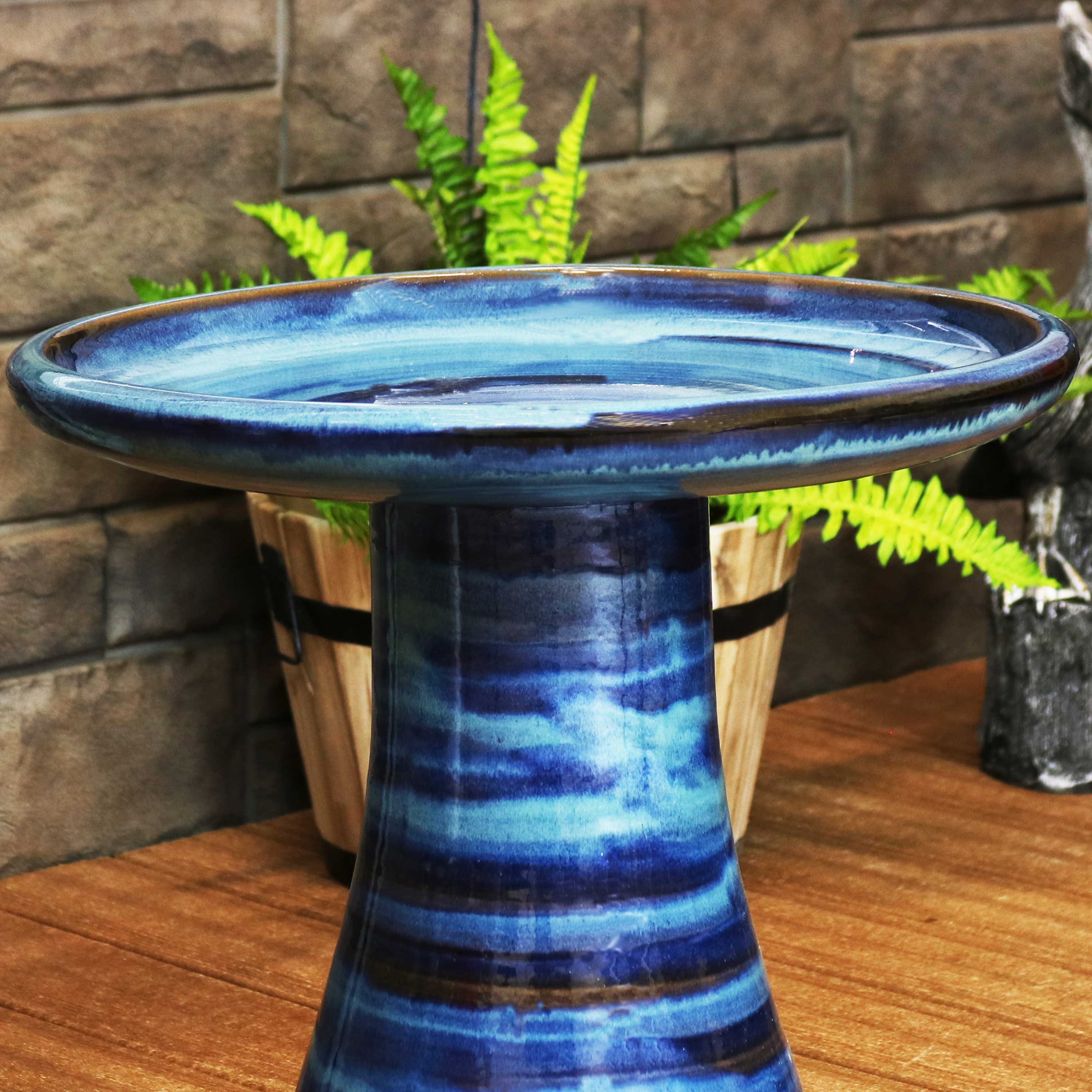 Sunnydaze Glazed Ceramic Duo Tone Outdoor Bird Bath - Garden Decor for Attracting Birds & Enhancing Outdoor Spaces