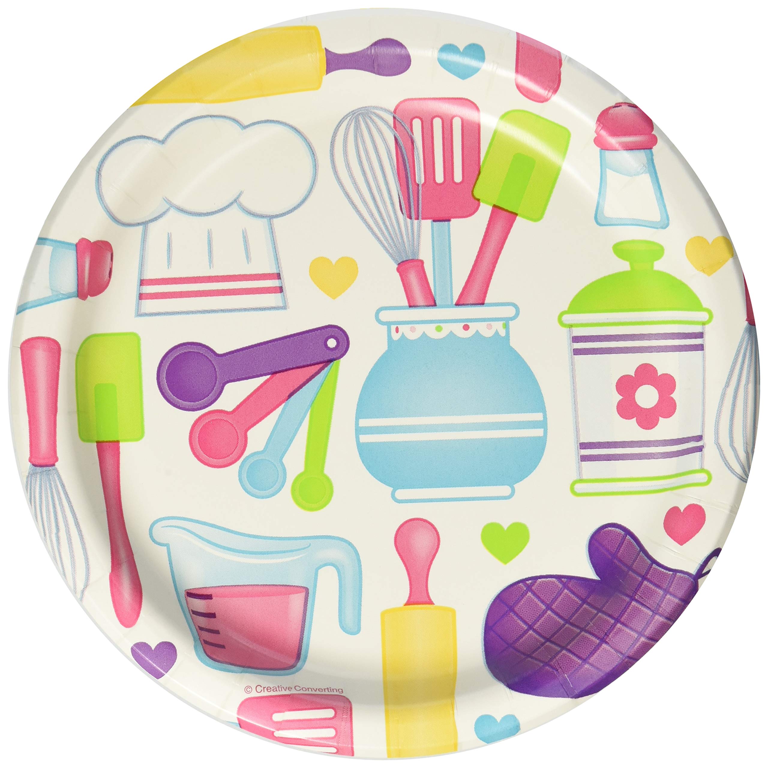Creative Converting Little Chef Dessert Plates - 24-Pack Colorful Kids Party Plates for Birthday, Baby Shower & Tea Party - Durable Disposable Tableware for Desserts, Snacks & Treats