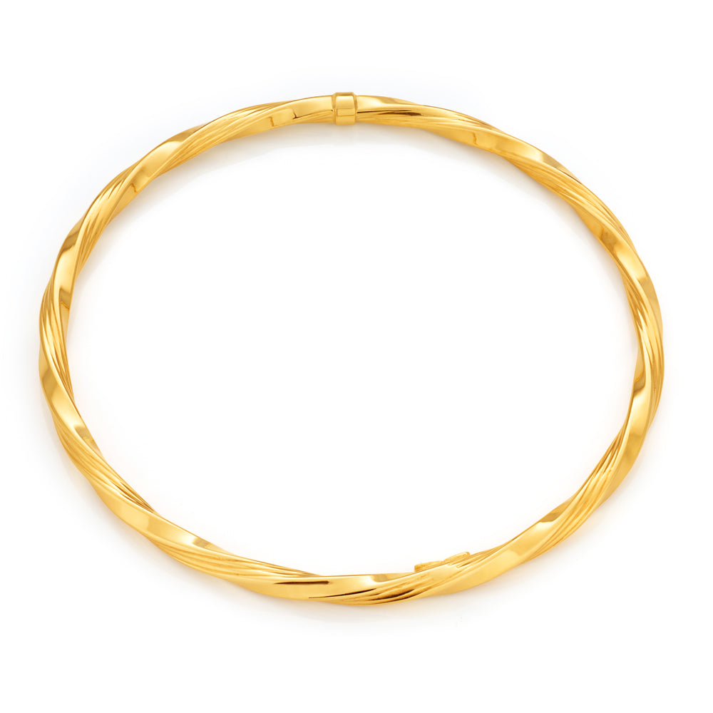 9ct Yellow Gold 4mm Silver Filled 65mm Twist Bangle Bracelet for Women - Elegant Jewelry Gift for Birthday, Anniversary & Special Occasions