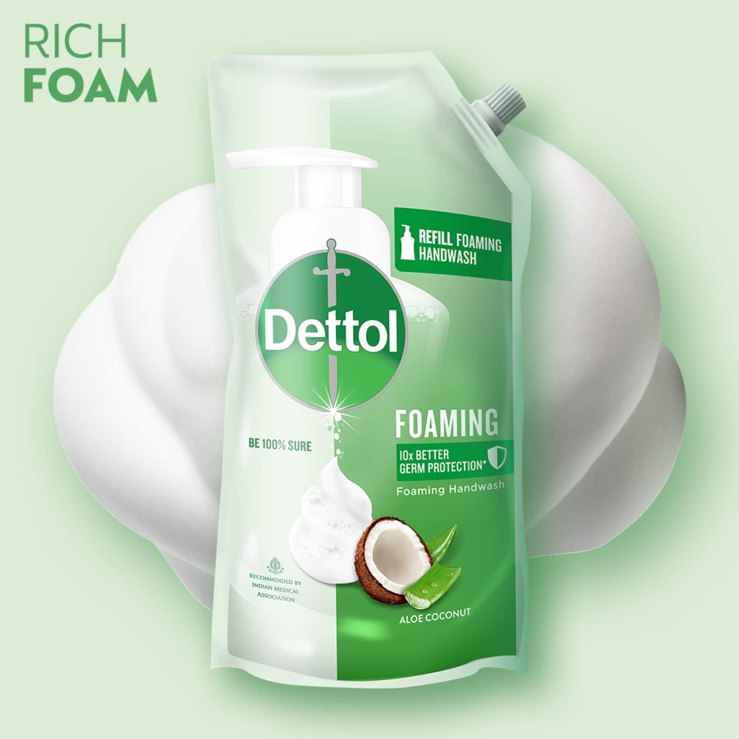 Dettol Foaming Hand Wash Refill Combo - Strawberry & Aloe Coconut (Pack of 2, 700ml Each) | Rich Lather, Moisturizing Formula, Gentle on Skin | Ideal for Home, Office & Travel Use