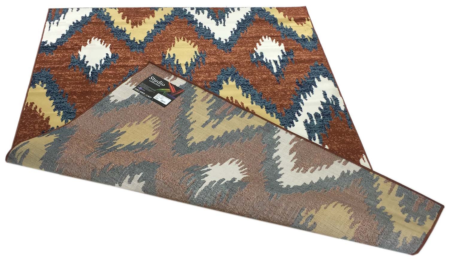 Trellis Wave Chevron Area Rug - Modern Lattice Zigzag Design in Brown & Navy - 8x10 Non-Slip Living Room Rug for Home Decor & High Traffic Areas
