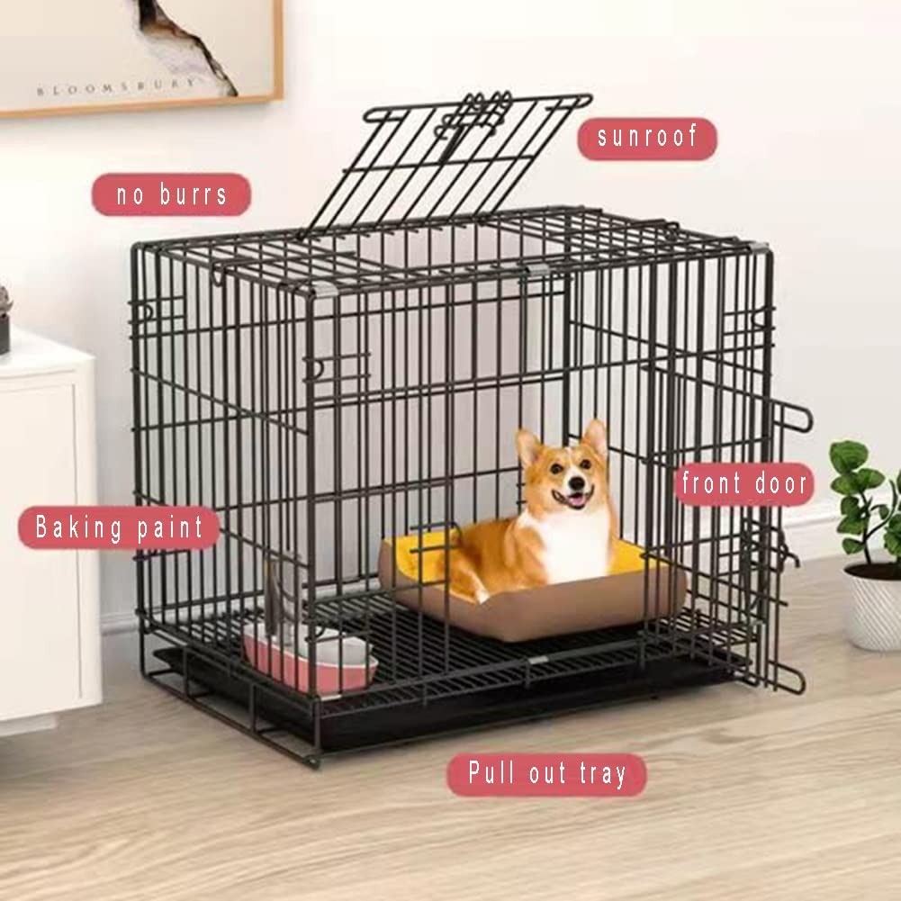 Premium Folding Metal Dog Crate for Large Dogs - Indoor & Outdoor Pet Cage with Divider Panel, Removable Tray & Handle - Single Door Design (61x42x50cm, Black) - Perfect for Travel, Training & Home Use