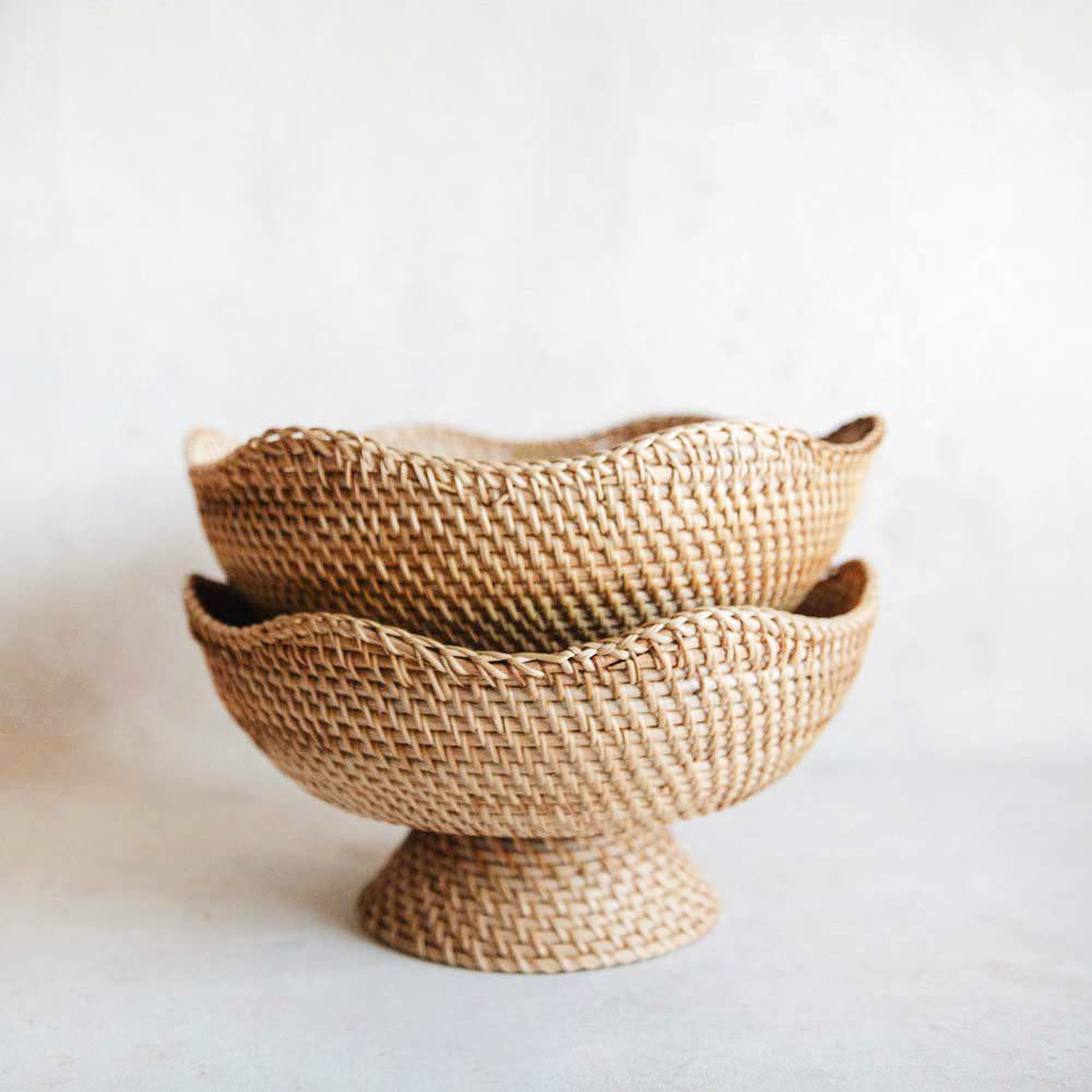 Rhode Rattan Scalloped Bowl - Handwoven Natural Rattan Serving Bowl for Fruits, Snacks & Home Decor | Perfect for Beach Picnics, Boho Home Styling & Party Serving