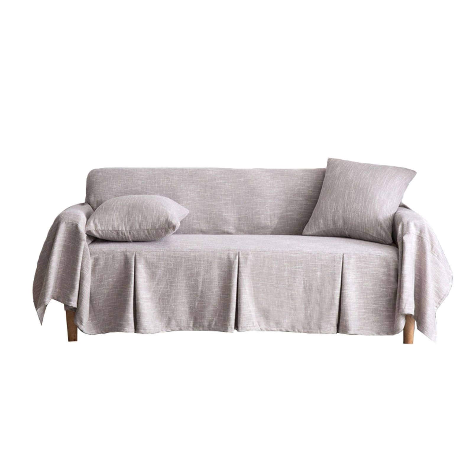 HUOLEO Soft Modern Linen Sofa Cover - 3 Cushion Couch Slipcover with Ruffles, Universal Furniture Protector for Living Room, Pet-Friendly (Gray, 200x360cm/78x141in) - Perfect for Home Decor, Family Gatherings & Pet Protection