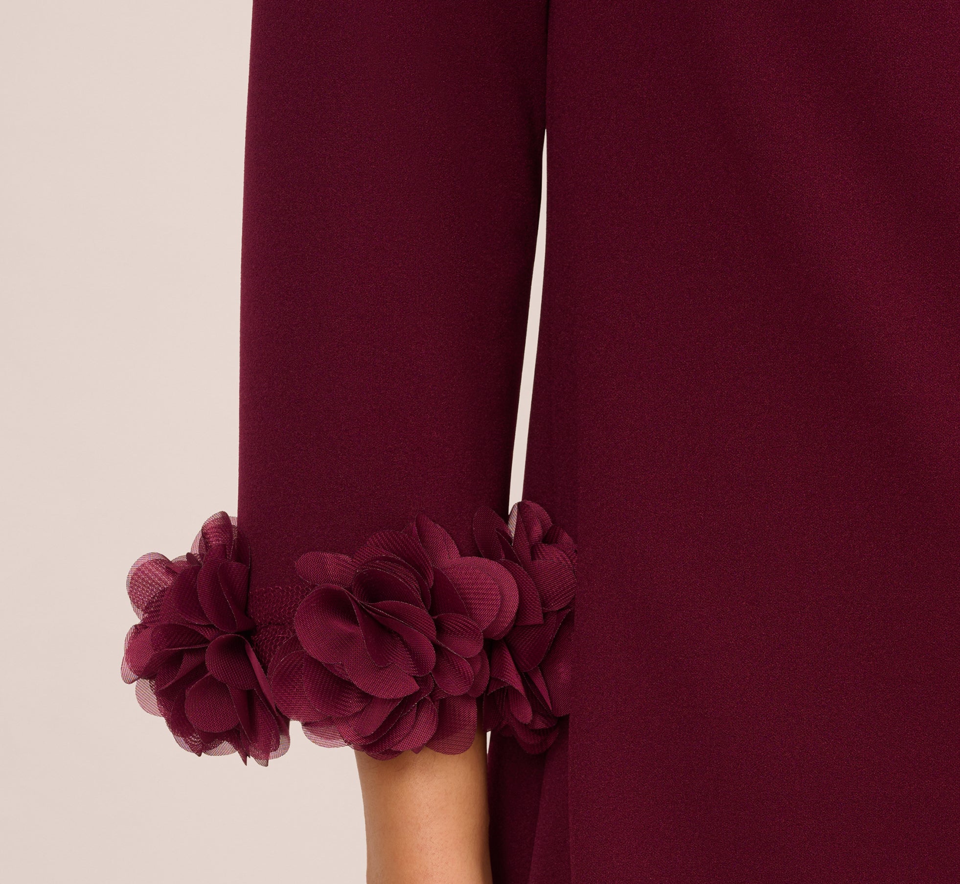 Floral Embellished Cuff Three Quarter Sleeve Shift Dress in Cabernet - Elegant Office Wear & Cocktail Party Dress for Women