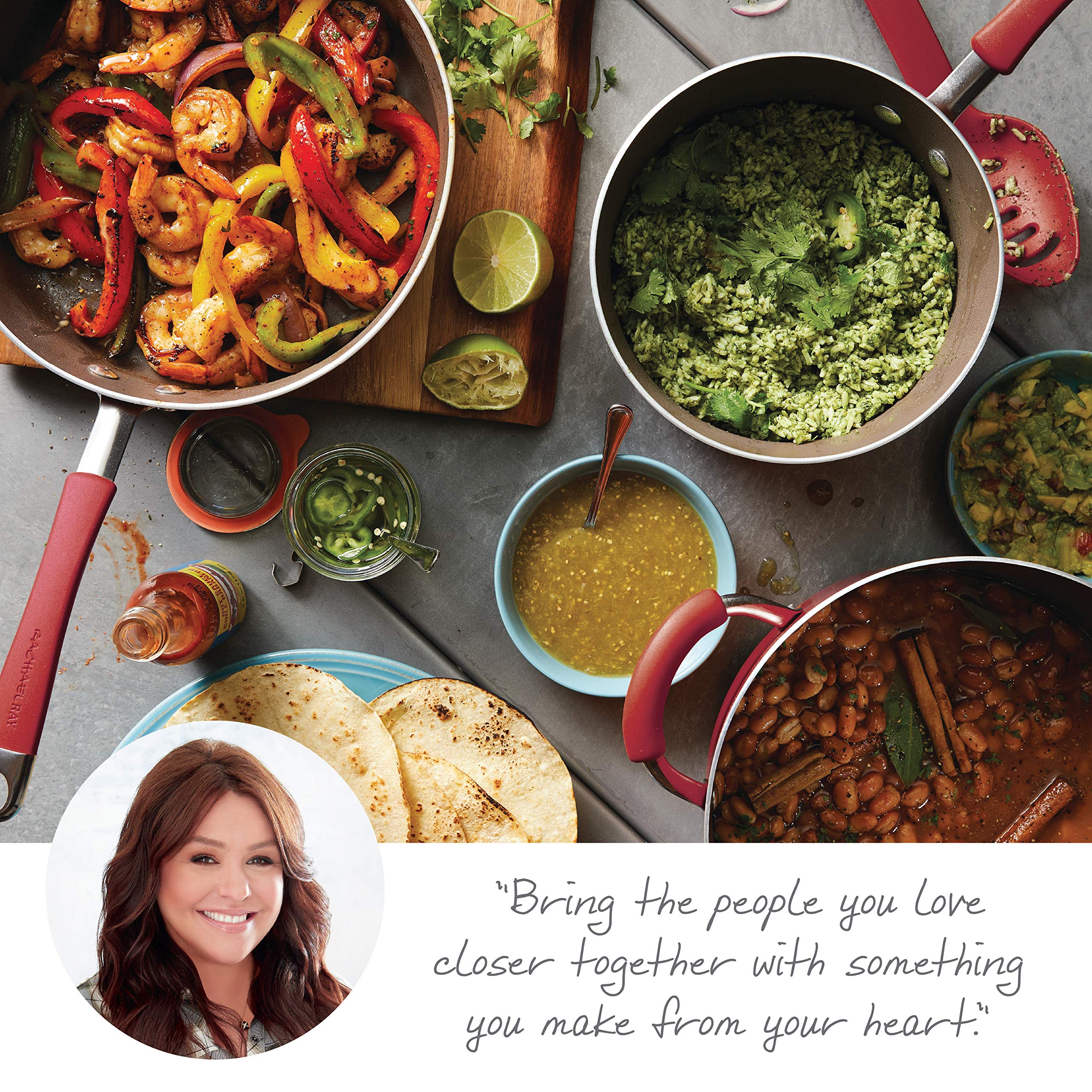Rachael Ray Cucina 12-Piece Nonstick Cookware Set & 3-Piece Nonstick Bakeware Set with Grips - Cranberry Red Pots and Pans, Gray Baking Sheets with Orange Handles for Home Cooking, Baking Cookies, and Everyday Kitchen Use