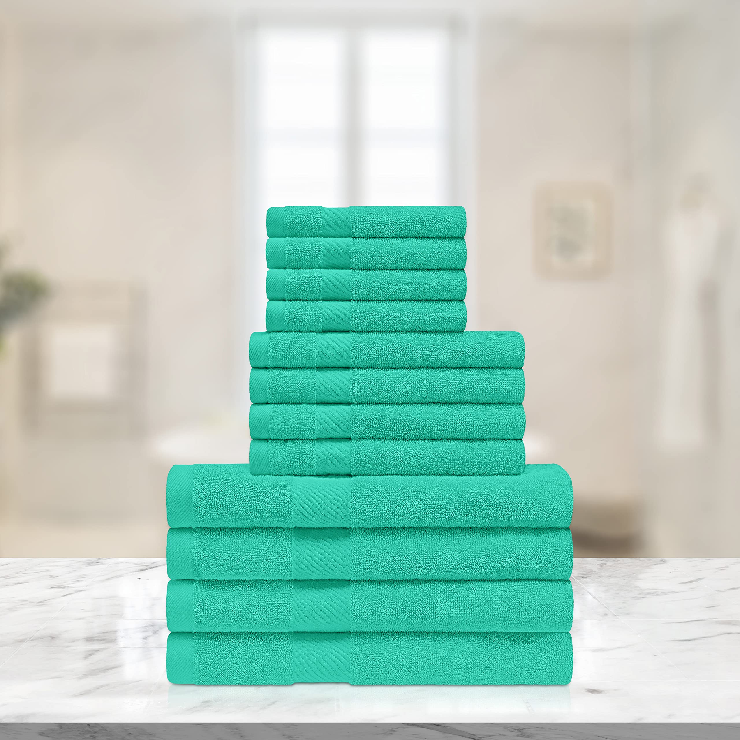 Premium 12-Piece Kendell Bath Towel Set - Ultra Absorbent & Quick Drying Hotel Quality Towels (4 Face, 4 Hand, 4 Bath) | Capri Breeze Collection in Sage Green | Perfect for Spa, Bathroom & Luxury Home Use