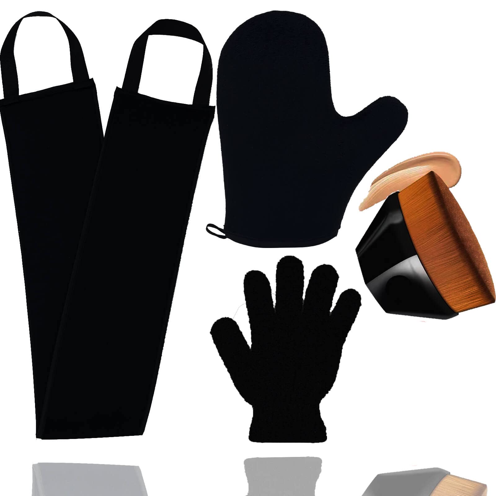 4-Pack Self Tanning Mitt Set - 1 Tanning Mitt, 1 Back Applicator, 1 Face Brush & 1 Exfoliating Glove | Complete Self Tanner Kit for Smooth, Streak-Free Tan | Perfect for Body, Face & Back Application at Home or Salon