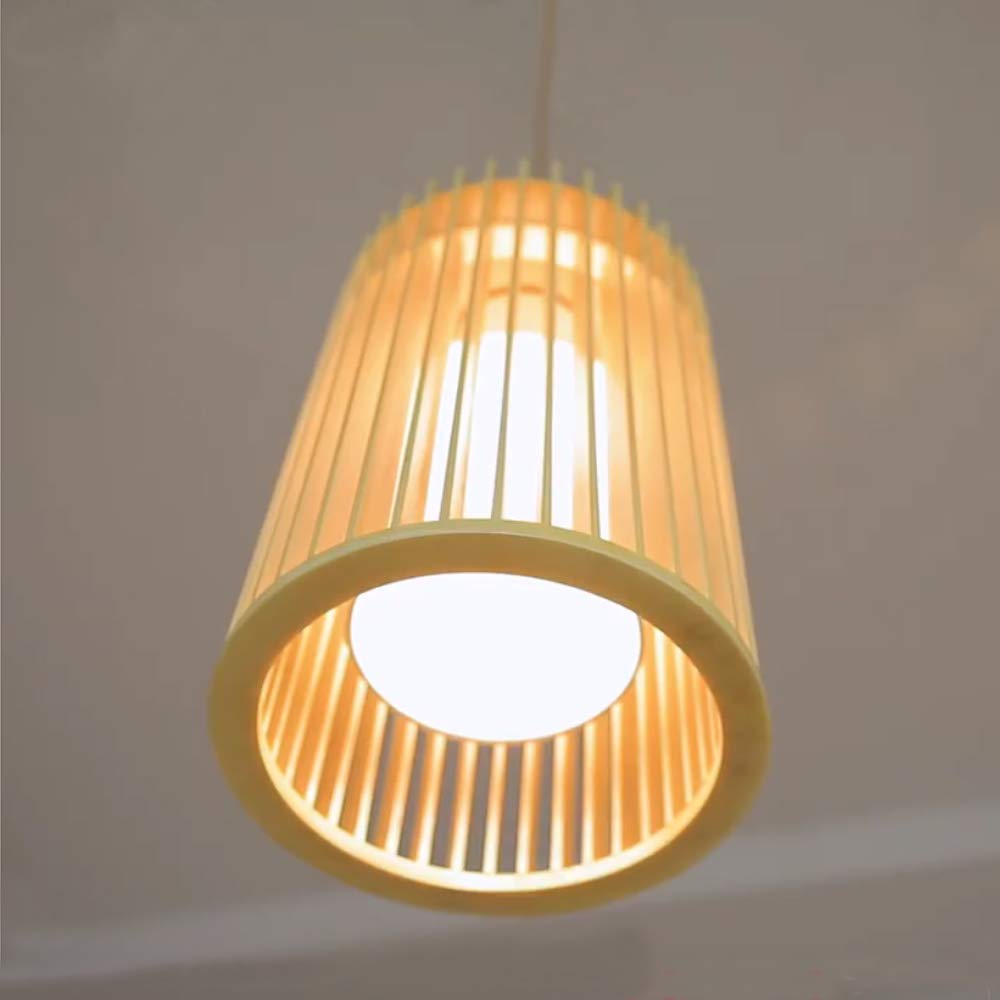 Kiven 1-Light Plug-in Pendant Light Fixture - 15FT Clear Cord with Dimmer Switch - Natural Wooden Ceiling Light for Living Room, Bedroom & Kitchen Decor