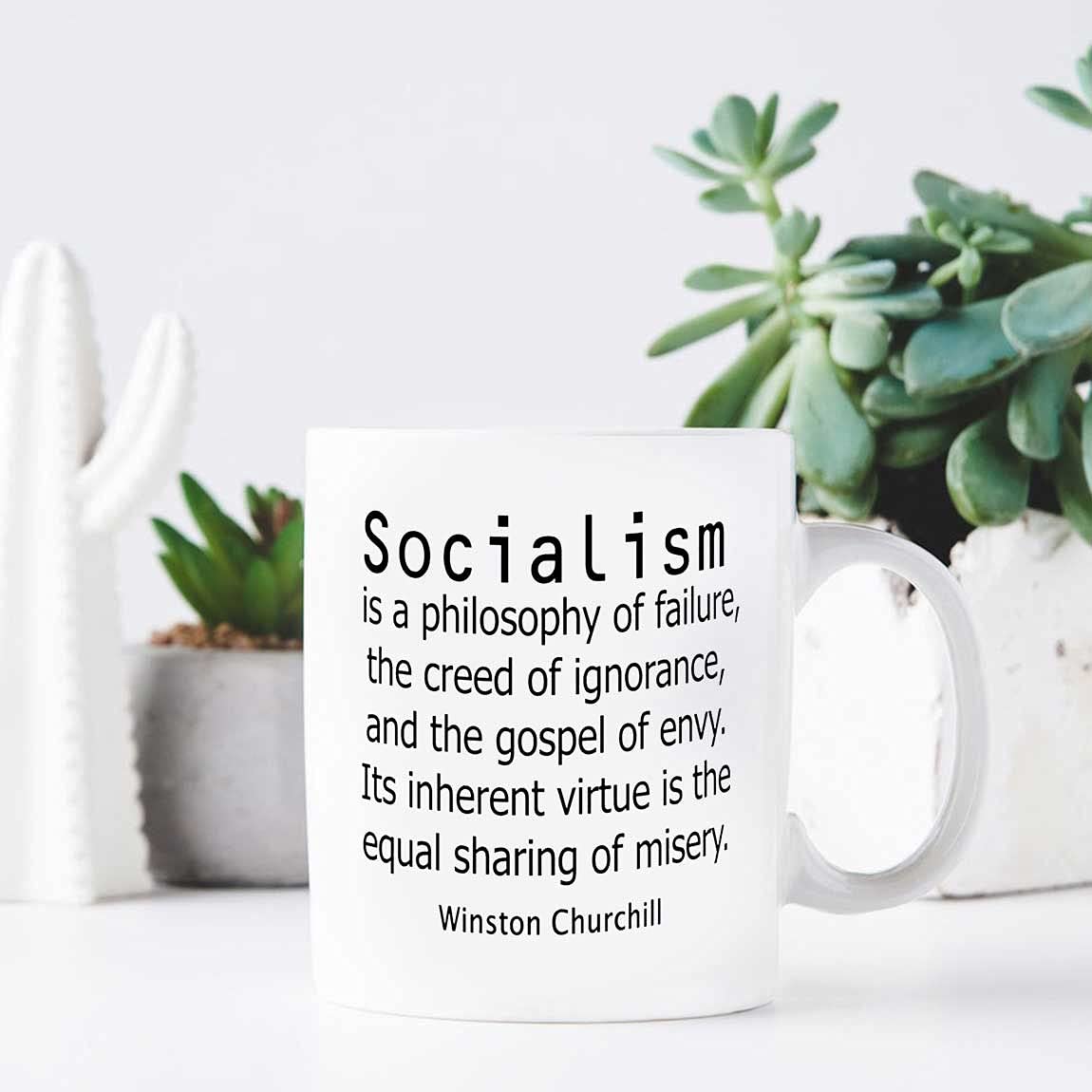 Personalized Winston Churchill Socialism Quote Ceramic Coffee Mug 11oz & 15oz - Novelty Tea Cup with Inspirational Sayings - Perfect Gift for Birthday, Christmas, Thanksgiving - Ideal for Office, Home Use & Political History Enthusiasts
