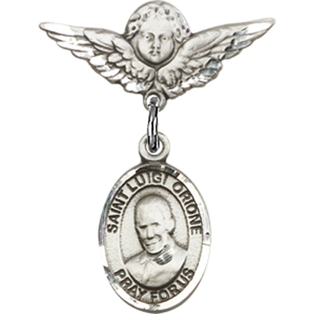 St. Luigi Orione Sterling Silver Baby Badge with Angel Wing Charm - 7/8