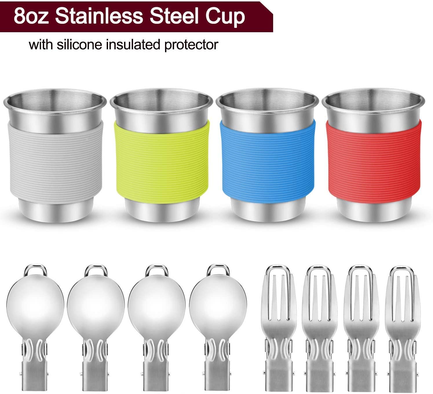 **Portable Camping Cookware Set for 3-4 People - Lightweight Pot, Pan, Mini Cups, Dishes, Forks & Spoons - Perfect for Outdoor Adventures, Hiking & Backpacking**