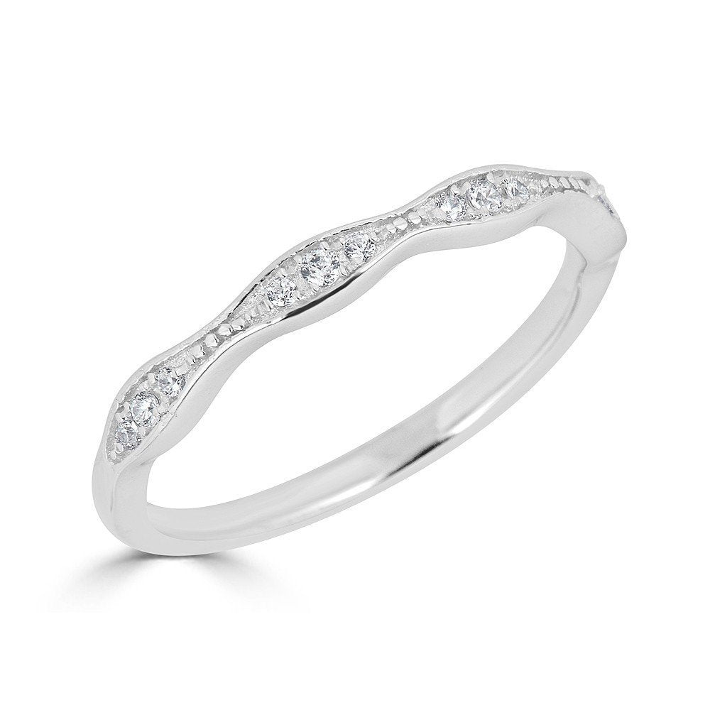 14KT Gold 1/10 CTW Diamond Bead Set Wavy Band Ring for Women - Elegant Stackable Jewelry for Weddings, Anniversaries & Everyday Wear