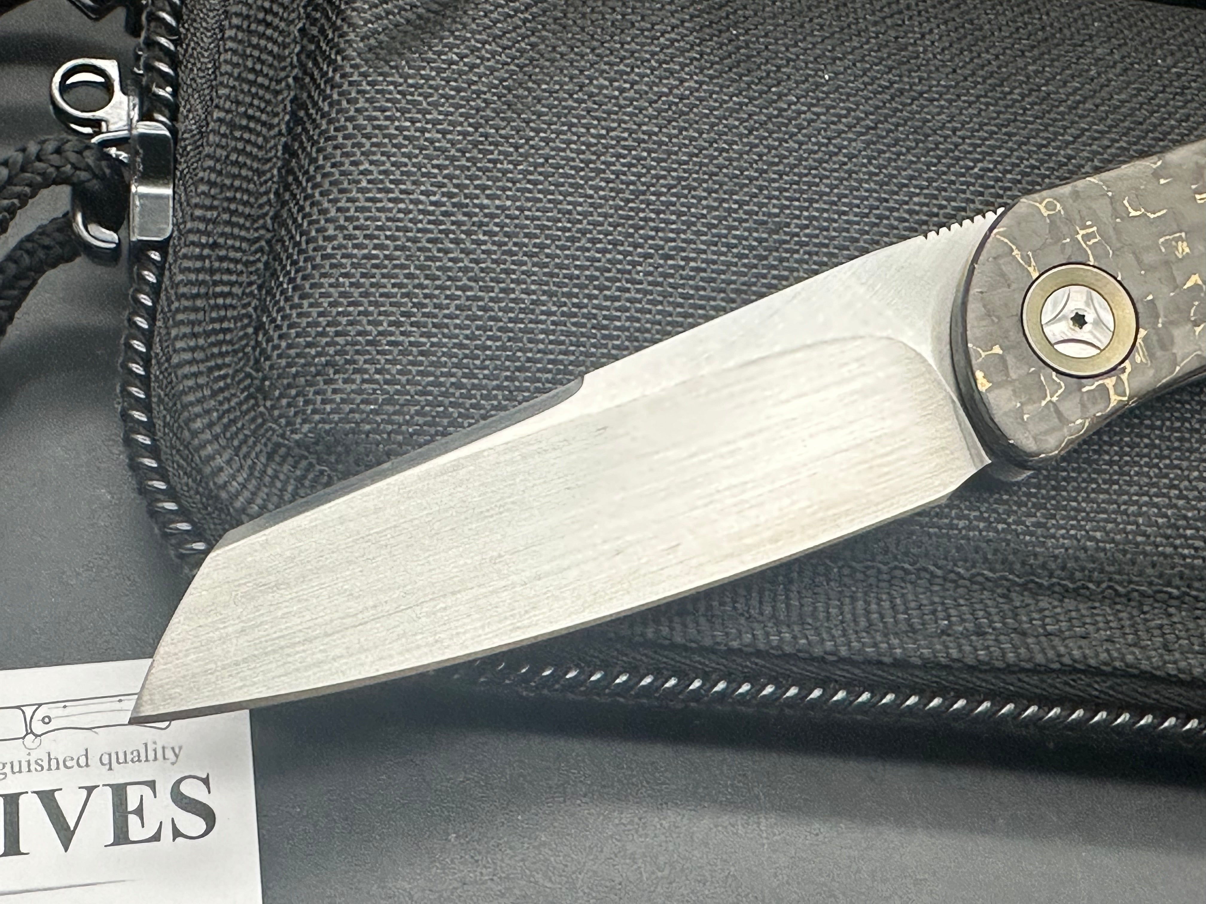TBC Trevor Burger Custom LEXK Sheepsfoot SFL Pocket Knife - Titanium Handle with Snakeskin Carbon Fiber Inlay, Hand-Rubbed Satin M390 Steel Blade | EDC, Outdoor, Camping & Survival Knife