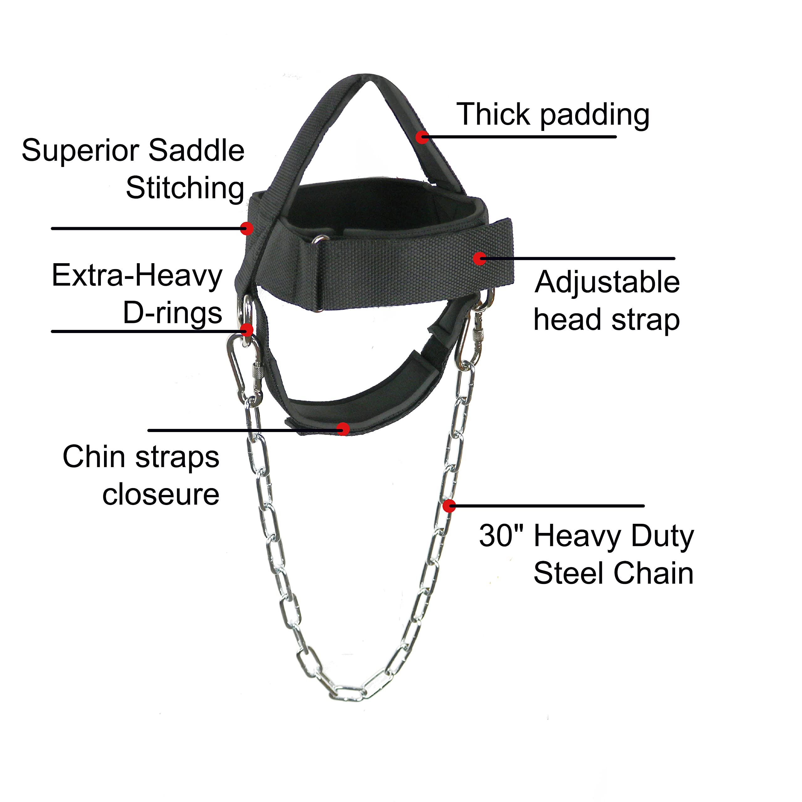 Adjustable Neck Harness with Heavy Duty Steel Chain for Head Lifting & Neck Exercises - Gym Equipment for Muscle Growth, Core Strength Training & Posture Improvement - Perfect for Home Workouts, Powerlifting & Athletic Training