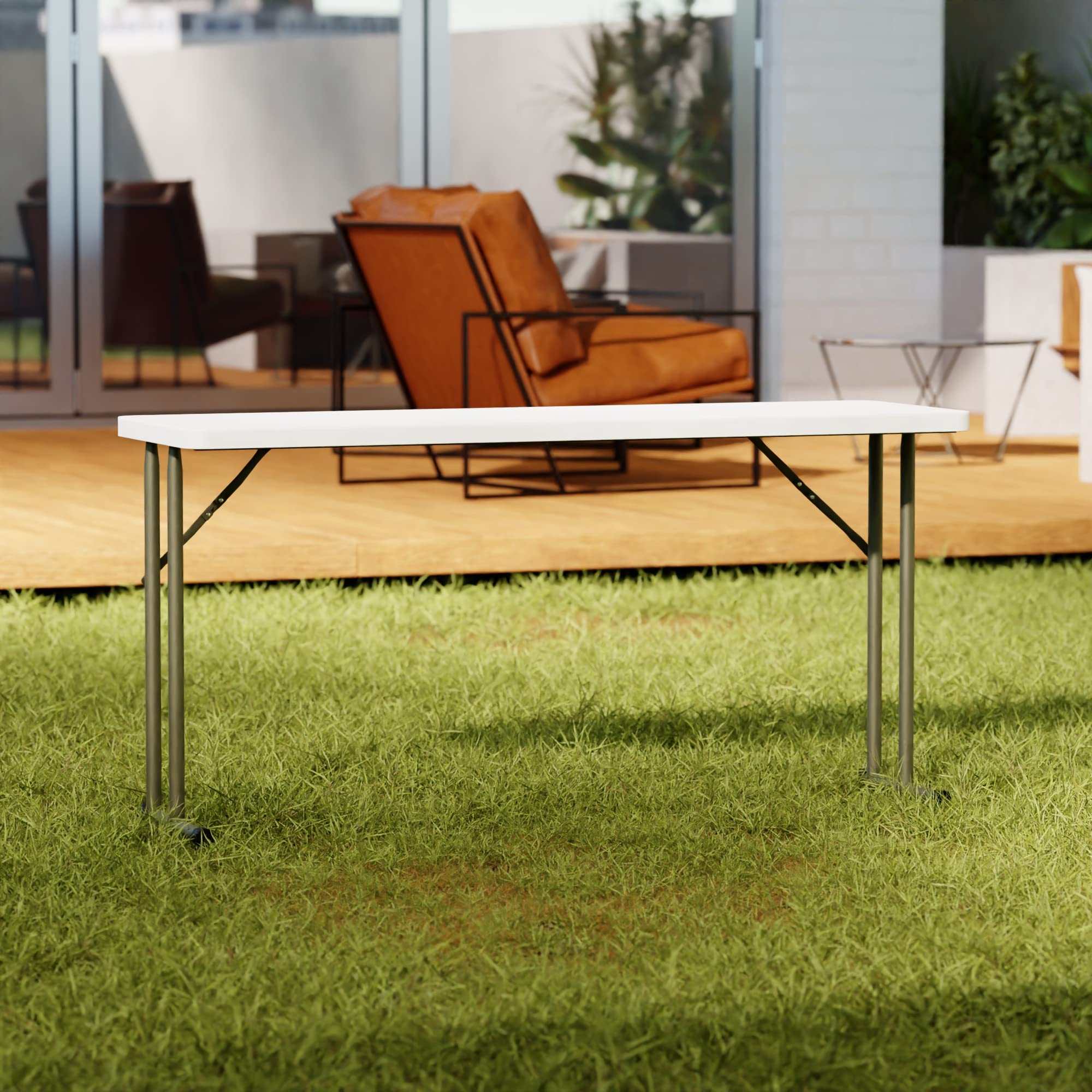 18x60 Inch Granite White Heavy Duty Blow Molded Plastic Folding Table - Perfect for Parties, Events, Camping & Outdoor Use