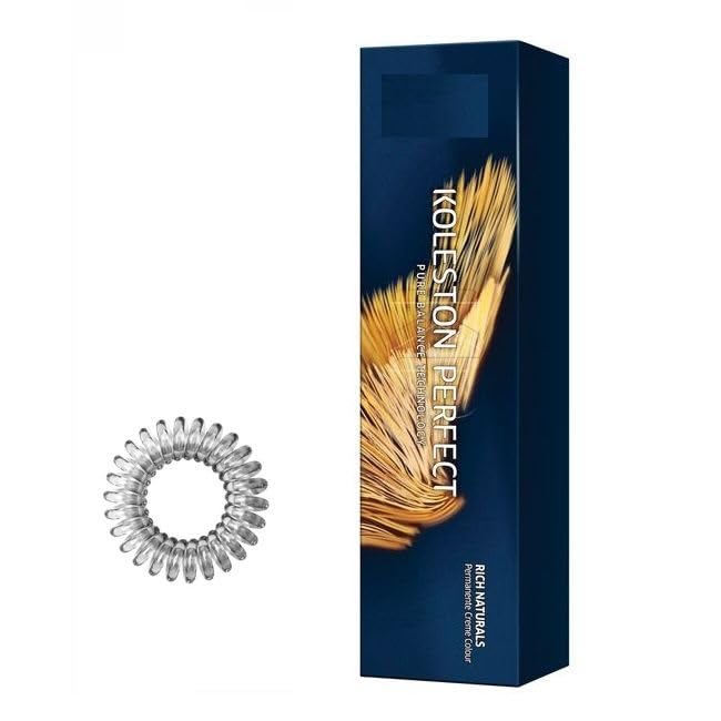 Koleston Perfect 5/0 Light Brown Natural Permanent Creme Hair Color (2oz) & Salon Retail Concepts Hair Tie Loop Bundle - Professional Salon Quality Hair Dye & Accessories for At-Home Hair Coloring