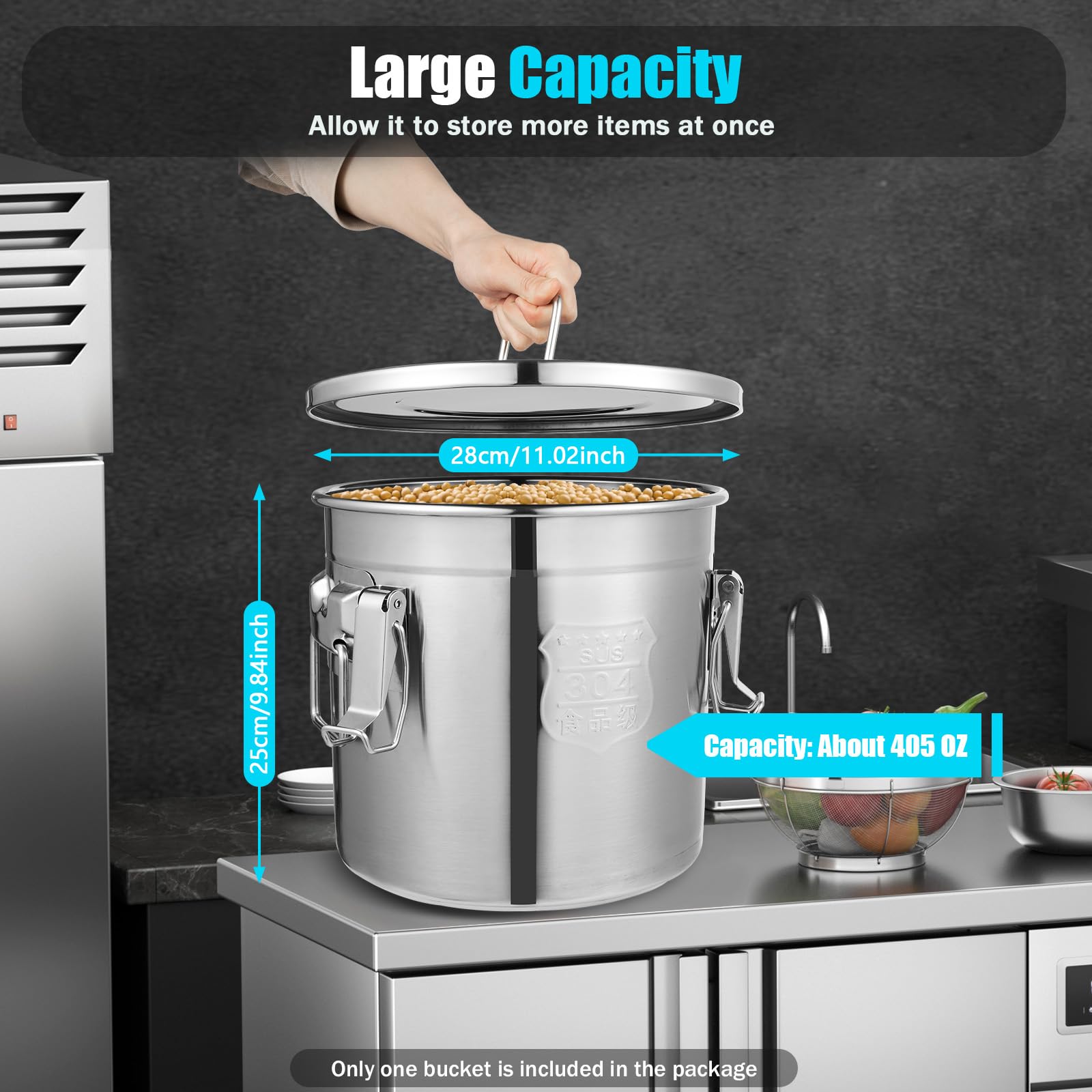 Stainless Steel Airtight Food Storage Containers with Lids - 3.17 Gallon Kitchen Canisters for Rice, Flour, Grain & Coffee Beans | Perfect for Pantry Organization & Bulk Food Storage