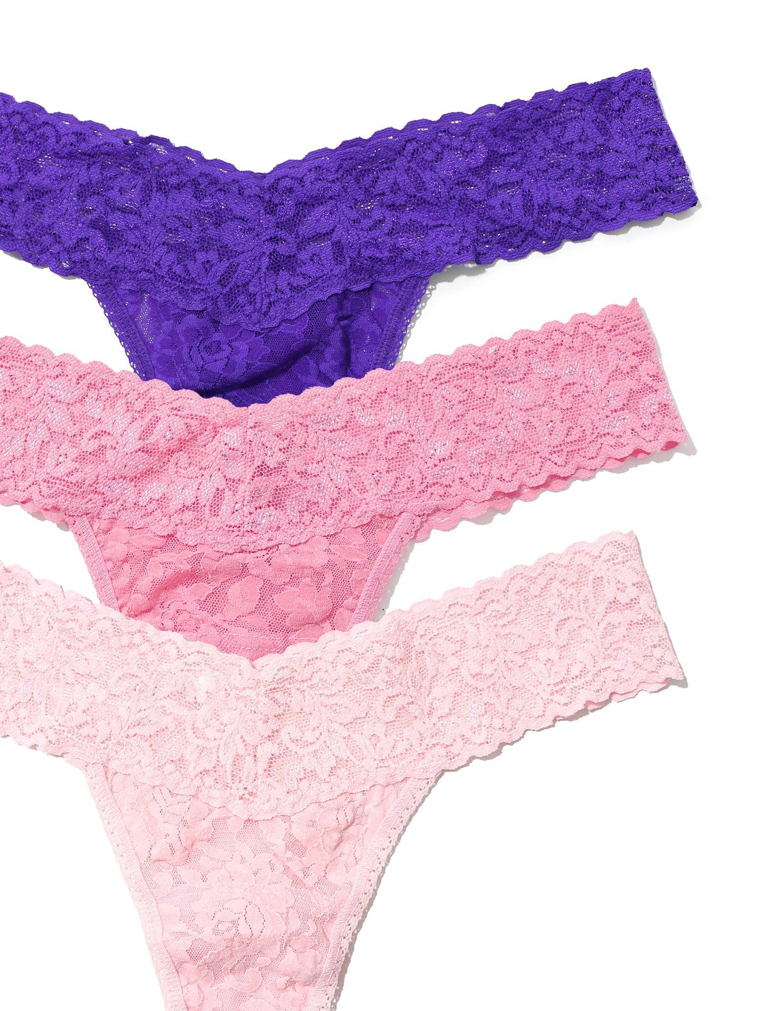 3 Pack Signature Lace® Low Rise Thongs - Soft Breathable Underwear for Women, Seamless Comfort, Everyday Wear - Perfect for Yoga, Workouts & Daily Use