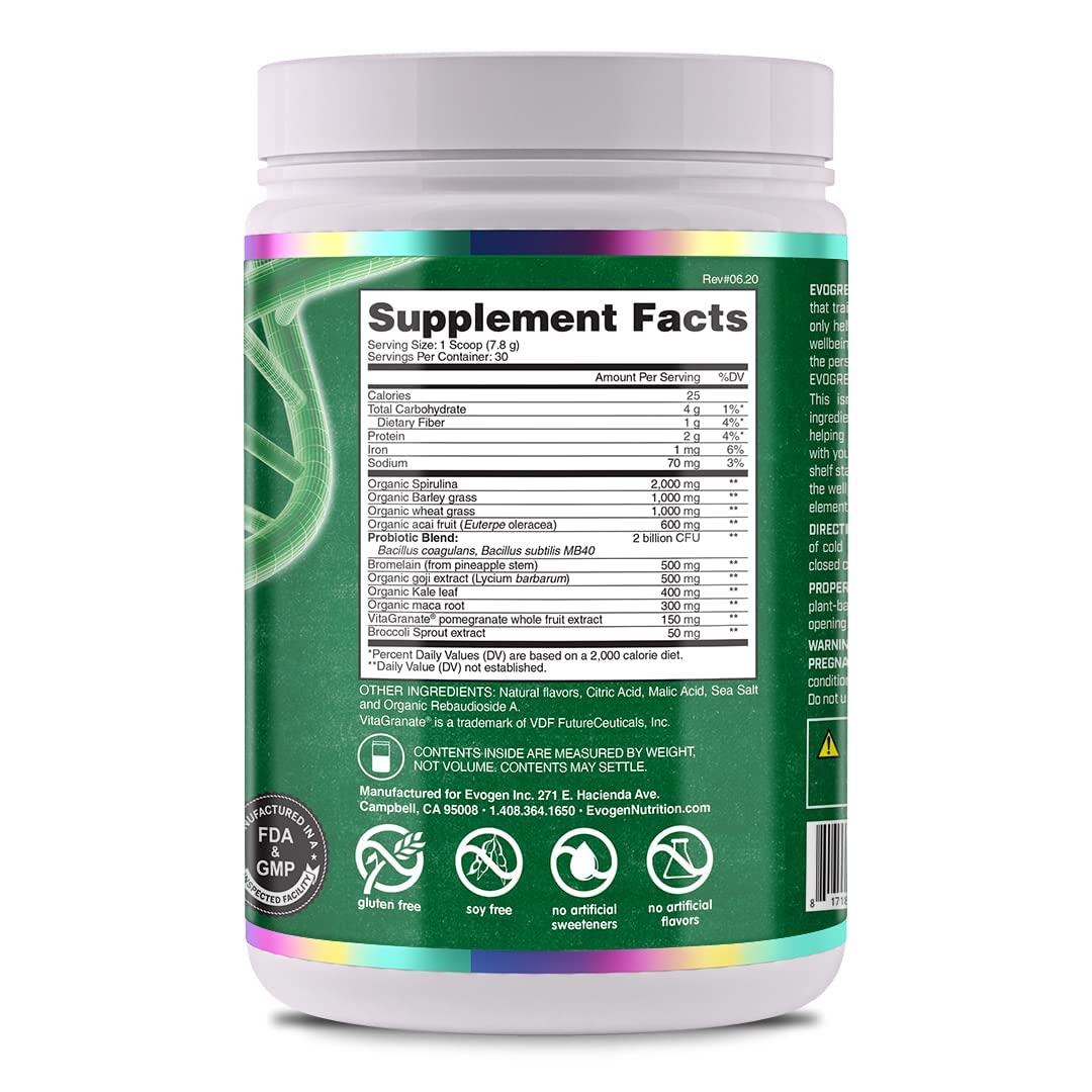 Evogen Evogreens Naturals Superfood Powder - Fruit Punch Flavor 234g | Vegan Greens Supplement for Energy & Digestion | Perfect for Smoothies, Shakes & Healthy Lifestyle