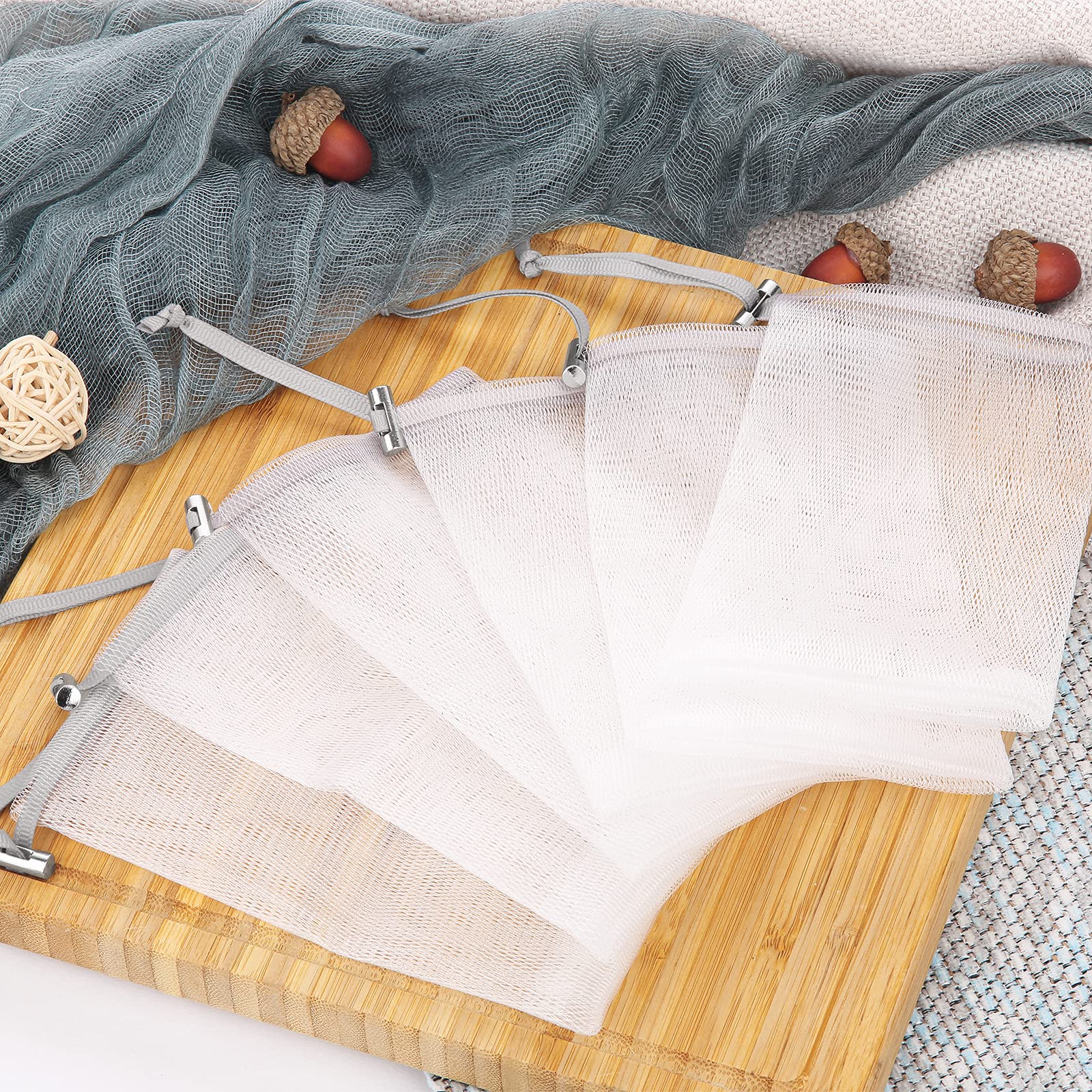 Cobahom 6-Pack Mesh Soap Bags with Drawstring - Reusable Foaming Net for Handmade Soap, Bath & Shower - Perfect for Travel & Eco-Friendly Bathing (Gray)