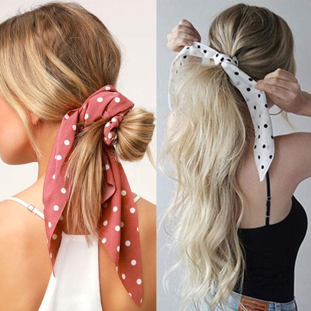 World Zone Enterprises Women & Girls Chiffon Floral Hair Scarf & Scrunchies Set - 12 Pcs Soft Hair Accessories for Ponytail, Bun & Headband Styling - Perfect for Weddings, Parties & Everyday Fashion