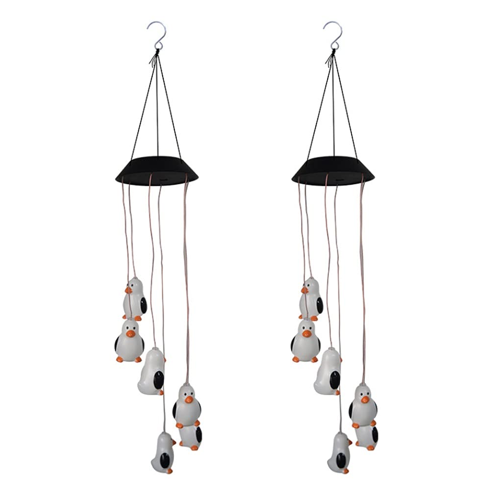 Solar Powered LED Penguin Wind Chimes - Outdoor Christmas Decor with Hanging Lights for Garden, Patio & Home (Black, Set of 2) - Perfect for Holiday Yard Decorations & Winter Party Lighting