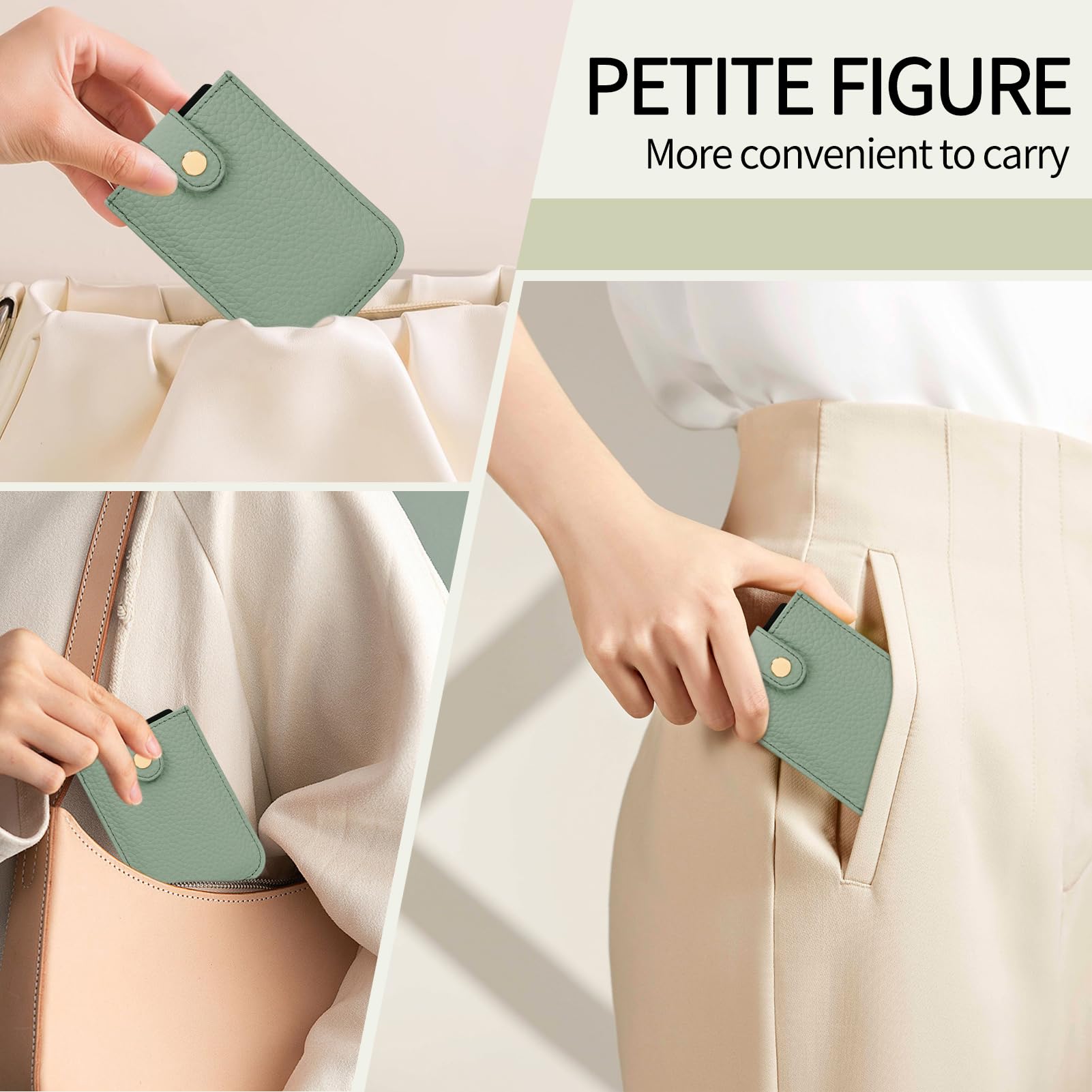 Unaone Slim Minimalist RFID Blocking Wallet - Soft Leather Front Pocket Card Holder for Men & Women | Pull-Out Card Organizer with 12 Card Slots | Perfect for Travel, Work & Everyday Use (Green)