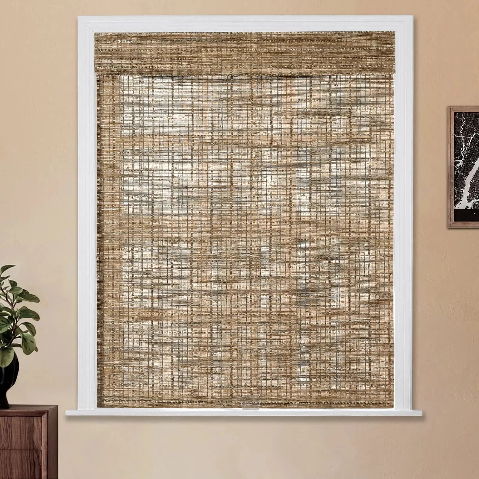 Natural Jute Bamboo Woven Window Shade - Cinnamon Brown | Eco-Friendly Room Darkening Shades for Living Room, Bedroom & Office