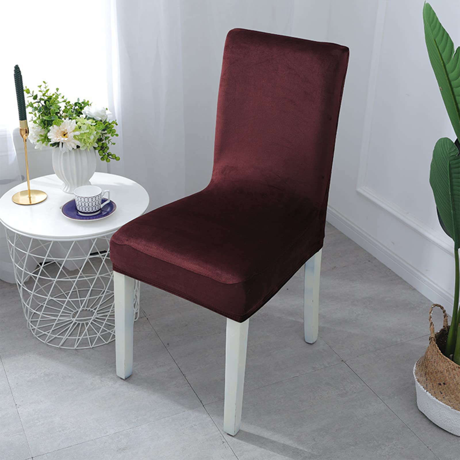 Velvet Stretch Dining Chair Covers - Washable Slipcovers for High Back Chairs - Elegant Dark Brown Seat Protectors for Dining Room, Wedding, Banquet & Home Decor (Set of 2)