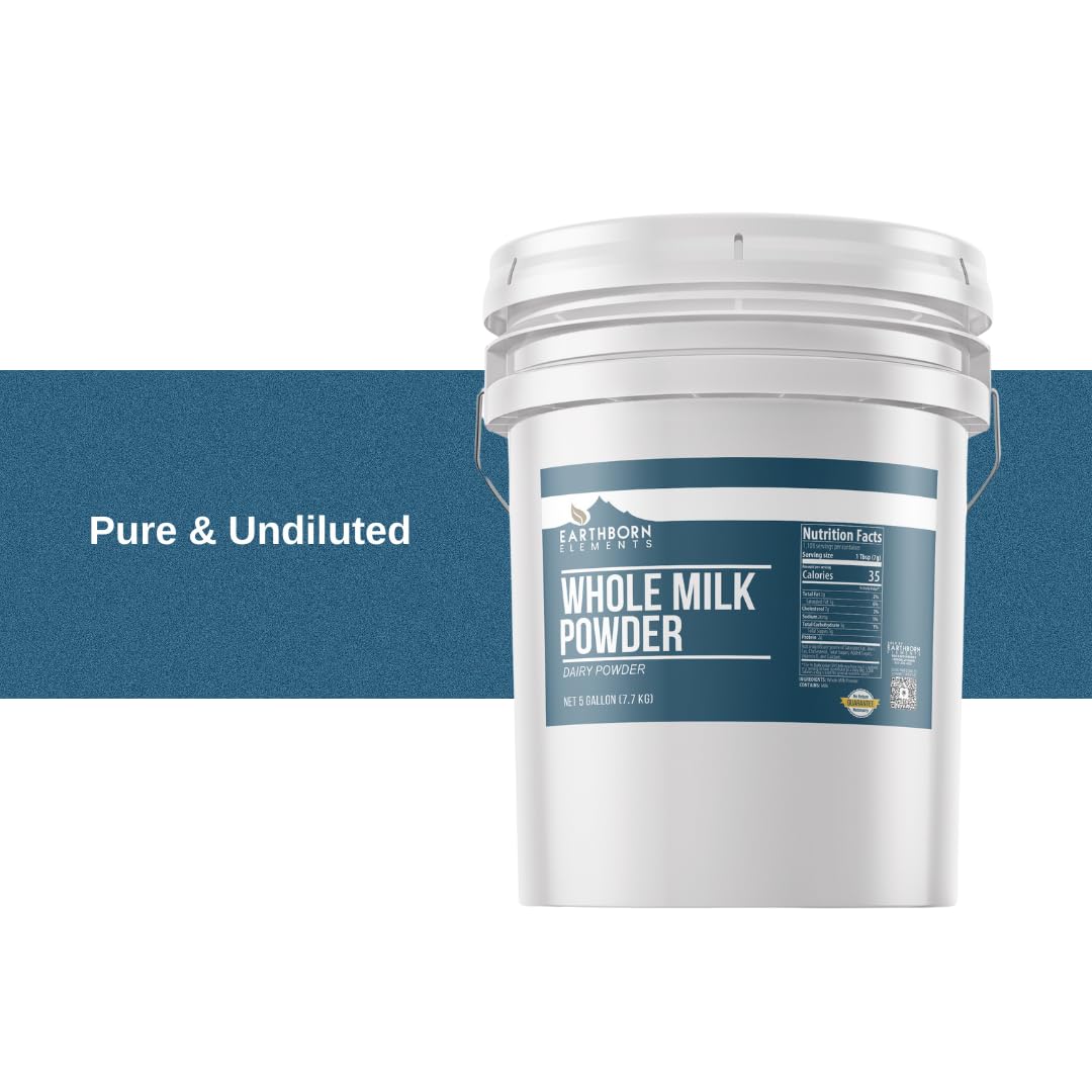 Earthborn Elements Whole Milk Powder 5 Gallon - Light Sweet Taste, Bulk Size for Baking, Cooking & Emergency Food Storage
