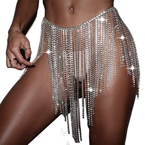 Silver Rhinestone Body Chain - Layered Waist & Belly Jewelry for Women & Girls | Perfect for Beach Parties, Music Festivals & Bachelorette Events