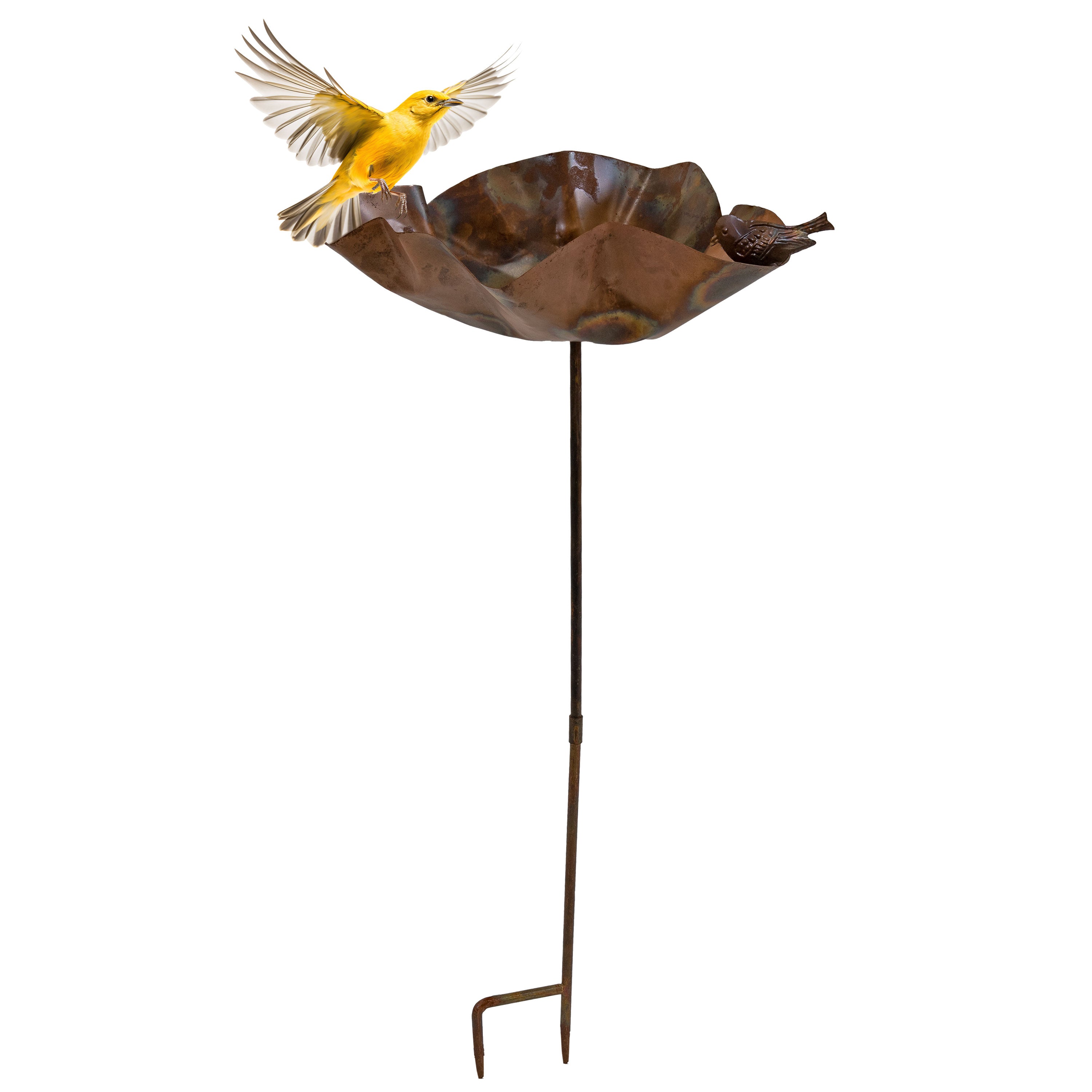 Staked Copper Bird Bath with Decorative Bird Figurine - 34.25 Inch Outdoor Garden Decor for Birds & Wildlife - Perfect for Backyard, Patio & Lawn Decoration